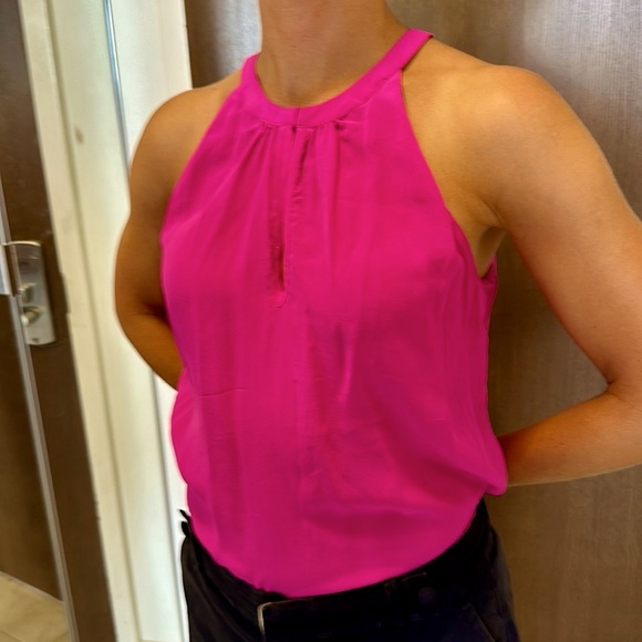 CYNTHIA ROWLEY 100%SILK Fuschia Halter Tank KeyHole Front - Picture 5 of 10